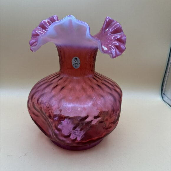 Fenton Cranberry Opalescent Glass ruffle top 8" - Picture 1 of 8
